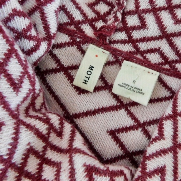 Anthropologie MOTH Galena Cowl Neck Sweater Maroon Pink Jacquard Geometric Small - Picture 12 of 14